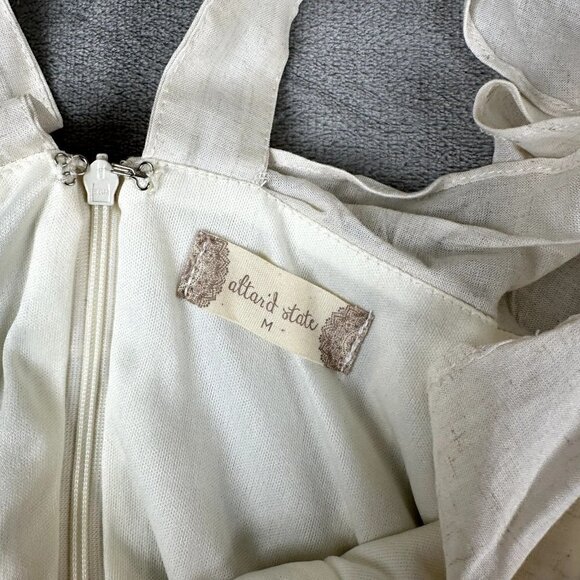 Altar’d State Womens Dress Oatmeal Ruffles Size Medium Bib Short Sleeve - Picture 8 of 9